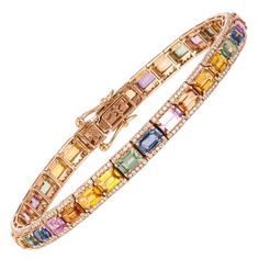 BRACELET 18K Rose Gold Diamond 0.97 Cts/340 Pcs Multi Sapphire 11.78 Cts/34 Pcs Luxury Multicolor Fine Jewelry Tennis Bracelet, Multi Sapphire Jewellery, Luxury Multicolor Diamond Bracelets, Luxury Elegant Rainbow Tennis Bracelet, Luxury Rainbow Colored Fine Jewelry Bracelet, Multicolor Multi-stone Luxury Diamond Bracelet, Madewell Outfits, Sapphire Jewellery, Pink Stone Rings