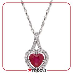 in stock Formal Ruby Heart Cut Necklace, Formal Heart Cut Ruby Necklaces, Formal Heart Cut Ruby Necklace, Formal Ruby Necklace With Halo Setting, Formal Jewelry Pendant For Valentine's Day, Elegant Valentine's Day Jewelry With Halo Setting, Formal Pendant Jewelry For Valentine's Day, Valentine's Day Formal Jewelry Pendant, Macy's Fine Jewelry With Halo Setting