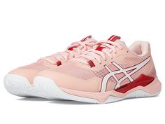 ASICS Gel-Tactic - Women's Shoes : Frosted Rose/White : Combining enhanced technology with upgraded performance, the ASICS Gel-Tactic is the go-to choice for club volleyball players everywhere. A seamless mesh upper provides a breathable fit, while a supplemental toe guard ensures durability with full lace-up construction you're unstoppable. Textile and synthetic upper. Textile lining and insole. Rubber outsole. Imported. Measurements: Weight: 11 oz Product measurements were taken using size 8.5 Adidas Sporty Tennis Running Shoes, Pink Adidas Basketball Shoes For Sports, Adidas Pink Basketball Shoes For Sports, Pink Adidas Basketball Shoes, Adidas Pink Basketball Shoes, Adidas Basketball Shoes For Training, Adidas Breathable Basketball Shoes, Club Volleyball, Tennis Equipment