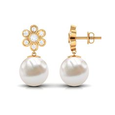 Product Details The drop earring pair combines the shimmer of Diamond and the timeless elegance of pearl to create this effortlessly classic piece. Featuring a bead set round pearl and bezel set round Diamond, that form a delicate floral motif above the white gemstone, the screw back earrings have an unmatched beauty that is sure to turn heads. Wear them as an everyday companion or to add a bit of shine to your looks. Product Information SKU SHP-EARRINGS0621114605 Length 21 mm Width 10 mm Height Freshwater Pearl Drop Earrings, Bead Set, Bezel Set Diamond, Diamond Flower, Drop Earring, Screw Back Earrings, Pearl Drop Earrings, Pearl Drop, Bezel Setting