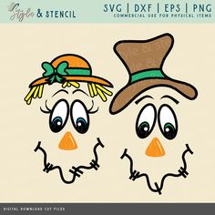 two cartoon faces with hats on them