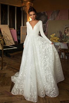 Elegant A Line Long Sleeve Lace Wedding Dress,WW047 Robes D'occasion, Handmade Wedding Dresses, White Lace Wedding Dress, Long Sundress, Back Wedding Dress, Satin Long Sleeve, Sleeve Wedding Dress, White Tulle, Dress Flower