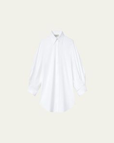 Lafayette 148 New York blouse in cotton with pleated sleeve details    Approx. 25"L from shoulders to hem    Spread collar; concealed button front    3/4 blouson sleeves    Button cuffs    Shirttail hem    Slim fit    Cotton    Imported Oversized Modern Formal Blouse, Modern Oversized Formal Blouse, Classic Cotton Tops With Pleated Sleeves, Chic Cotton Shirt With Gathered Sleeves, Cotton Blouse With Pleated Sleeves For Daywear, Oversized Elegant Cotton Blouse, Classic Tops With Bishop Sleeves For Daywear, Elegant Shirt With Gathered Sleeves For Spring, Chic Shirt With Gathered Sleeves For Work