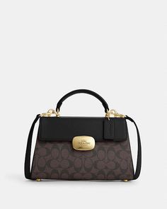 COACH® | Eliza Top Handle In Signature Canvas Coach Outlet, Signature Canvas, You Bag, Brown Gold, Smooth Leather, Top Handle, Outlet, Satchel, Canvas