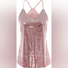 Grace Karin Pink Sequin Sleeveless Blouse. Brand New. Never Worn. Summer Sequin Spaghetti Strap Tank Top, Summer Tank Top With Sequins And Spaghetti Straps, Spring Sequined Camisole Top, Sequined Spring Camisole Top, Sequin Spring Camisole Top, Sequin Camisole Top For Spring, Glamorous Sleeveless Vest Top, Pink Sleeveless Tank Top For Night Out, Sleeveless Vest Halter Top For Party