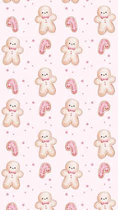 a pink and white wallpaper with teddy bears on it