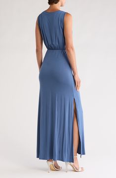 A supersoft Modal-stretch blend lends cloud-like comfort to this sleeveless dress featuring a soft cinched waist and front leg slit. 90% Modal, 10% spandex Machine wash, dry flat Made in the USA Moroccan Blue, Sleeveless Maxi Dress, Cinched Waist, Nordstrom Rack, Sleeveless Dress, Nordstrom, Maxi Dress, Spandex, Couture