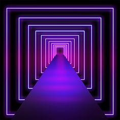 an image of a long tunnel that is lit up with neon lights and purple lighting