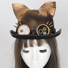 The Steampunk Stunner: Piping Hot CoutureFor the feline fancier with an eye for high-altitude style, this steampunk sensation transforms any ensemble. Bronze gears, copper piping & faux fur cat ears reinvent the classic top hat.Product information: Hat: Applicable gender: neutral/male and female Material: wool/felt Style: Punk Popular element: rabbit ears Size: head circumference 58-60cm Earrings: Material: Alloy Style: Vintage Packing list: Hat*1or earrings*1 pair Steampunk Costume Accessories For Cosplay Events, Novelty Cat Ears Costume Hat For Cosplay, Themed Fitted Hat For Cosplay, Vintage Fitted Top Hat For Cosplay, Gothic Ears Costume Accessories For Cosplay, Punk Cat Ears Costume Accessories For Cosplay, Gothic Costume Accessories With Ears For Cosplay, Fitted Vintage Costume Accessories For Cosplay, Vintage Fitted Costume Accessories For Cosplay