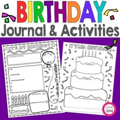 the birthday journal and activities for kids to do on their birthday day, including cake