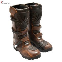 Handcrafted Real Leather Premium Long MotorBiker Boots Motorcycle Racing Sports Shoes Boot Handmade Leather Boots, Combat Boots, Brown Boots Details: Material: Premium Textile and Leather Available colors: Black, Brwon  Available sizes are EU 40-47 (US 7-13). Weight: Every shoe weighs about 1.2 pounds. Velcro straps and a side zipper are the closure type. Anti-slip rubber outsole on the sole Premium Materials: These motorcycle shoes have outstanding abrasion resistance and endurance since they a Leather Moto Boots With Reinforced Toe For Adventure, Rugged Brown Moto Boots For Biker Events, Rugged Round Toe Work Boots For Motorcycling, Rugged Leather Work Boots For Motorcycling, Rugged Work Boots For Motorcycling With Round Toe, Rugged Moto Boots With Reinforced Toe For Motorcycling, Rugged Leather Motorcycle Boots, Rugged Boots With Reinforced Toe For Motorcycling, Moto Boots With Reinforced Toe For Biker Events