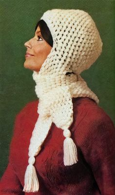 Crochet this fashionable cap with our vintage pattern! The Choker'd Scarf Cap was a trendsetter in the 50's, and is just as stylish now! Mary Maxim Starlette Orlon was used originally, a worsted-weight yarn with 280 yds per skein. Please note that yardage may have changed. Choose from our amazing selection of worsted-weight yarns! You'll also need a crochet hook size U.S. K-10.5 (6.5 mm). This is a downloadable (nonpaper) pattern. For questions about yarn requirements, please contact us. After y Crochet Hat/scarf Pattern, Retro Crochet Hat One Size Fits Most, Retro Crochet Hats Made Of Yarn, Retro Crochet Hat, Vintage Fall Hats One Size, Retro Winter Crochet Hat Made Of Yarn, Retro Crochet Cap Hat, Retro Crochet Cap, Retro Crochet Hat One Size