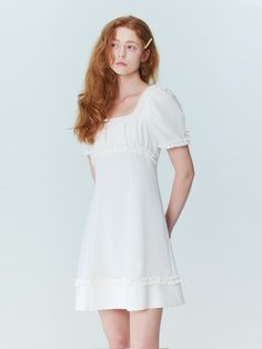 Composition : 100% polyesterCountry of Origin : Republic of Korea White Mini Hem Dress For Spring, White Puff Sleeve Dress With Ruffles For Evening, White Mini Dress For Spring, White Mini Hem Party Dress, White Feminine Mini Dress, Feminine White Mini Dress For Evening, White Mini Dress For Evening, Feminine Summer Mini Puff Sleeve Dress, Feminine Summer Puff Sleeve Mini Dress