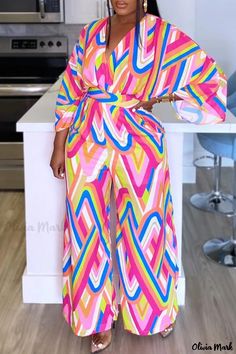 Olivia Mark - Chic Two-Piece Set with Contrasting Mixed Prints and V-Neck for Stylish Daily and Vacation Wear Dramatic Urban Style, Chic Streetwear, Chiffon Jumpsuit, Mixed Prints, Vacation Wear, Chiffon Long Sleeve, Curvy Dress, Vacation Style, Urban Style