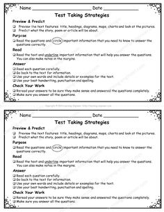 two task sheets for test taking students to practice their writing skills and reading the text