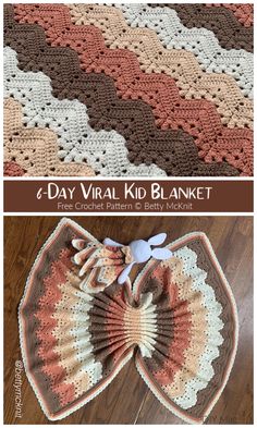 the crocheted blanket is made with two different colors and patterns, one has a flower on it