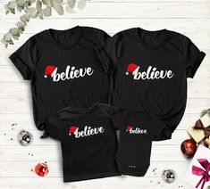 Believe Christmas Shirt, Christmas Believe Shirt Christmas Party Shirt Christmas T-Shirt, Christmas Family Shirt, Believe Shirt BLACK TEXT is used for Yellow, Heather Peach, White, Athlethic Heather, Light Blue, Mint, Pink Shirts. Other colored shirts have white text. F I T ∙ & ∙ S I Z I N G : -->Women's sizes are narrower than the waist -->Sleeves are rolled up in some product pictures. They do not come rolled up on delivery. T I M E ∙ T O ∙ D E L I V E R Y : -->Processing and production time is 1-2 business days. I M P O R T A N T ∙ P L E A S E ∙ R E A D ∙ F U L L Y : --> Order cancellations are accepted for 2 hours after purchase. -->For any questions, please contact me directly. It's my pleasure to assist you. Orders placed till 12 noon are shipped the next business day and those place Black Christmas Party Tops, Black Christmas Party Top, Black Tops For Christmas Party, Black Party Tops For Christmas, Black Casual T-shirt For Festive Occasions, Casual Black T-shirt For Festive Occasions, Black Crew Neck Top For Holiday, Black Short Sleeve T-shirt For Festive Occasions, Casual Black Tops For New Year