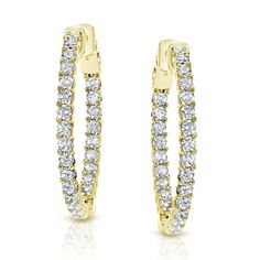 These 14k Gold Trellis-style Diamond Hoop Earrings feature 46 brilliant round-cut lab grown diamonds forming a hoop which is ideal for any occasion. These earrings are crafted in a high polished 14k Yellow Gold securely fasten with Safe Lock clasps. Make the perfect gift for any occasion, or simply as a gift for yourself. Black Diamond Pendant, Black Diamond Studs, Halo Diamond Earrings, Solitaire Diamond Pendant, Colored Diamond Rings, Halo Earrings, Black Diamond Ring, Gemstone Studs, Brown Diamond