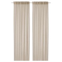 pair of beige curtains with pleated drapes