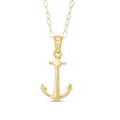 Nautical and nice, this anchor fashion pendant is a see-worthy look she'll adore. Crafted in warm 14K gold, this shimmering design is a smart anytime choice. Buffed to a brilliant luster, this pendant suspends along an 18.0-inch rope chain that secures with a spring-ring clasp. Elegant Yellow Gold Anchor-shaped Necklaces, Yellow Gold Nautical Anchor Jewelry, Zales Zales, Anchor Pendant, Fashion Pendant, Rope Chain, Christmas Sale, Accessories Jewelry, Necklace Designs