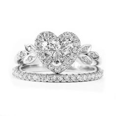 a heart shaped diamond engagement ring set