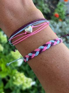 This bracelet stack duo is handmade by me from Brazilian waxed cord with an adjustable back. Bracelet can adjust from 5.5 inches to 8.5 inches in length.  This stack makes a great hug bracelet your child's  first day back to school 🤍 Like the stack, but not the colors? This can be customized to any 3 colors of your choosing. Just let me know! Trendy Blue Friendship Bracelets With Adjustable Cord, Trendy Blue Adjustable Cord Friendship Bracelets, Adjustable Waxed Cord Bracelets, Adjustable Friendship Bracelets With Heart Beads For Festivals, Adjustable Braided Bracelets With Heart Beads As Gift, Trendy Adjustable Heart Bracelet, Trendy Blue Braided Bracelet With Sliding Knot, Trendy Blue Friendship Bracelet, Adjustable Purple Friendship Bracelets With Heart Beads