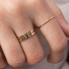 Custom Name Stack Gold Band Ring Minimalist Ring Dainty | Etsy Personalized Adjustable Open Ring, Dainty Adjustable Engraved Initial Ring, Adjustable Anniversary Rings With Meaningful Style, Customizable Adjustable Rings For Promise, Meaningful Adjustable Rings As Gift, Meaningful Open Ring Jewelry For Anniversary, Engraved Meaningful Promise Rings, Adjustable Meaningful Rings As Gift, Adjustable Customizable Rings For Promise