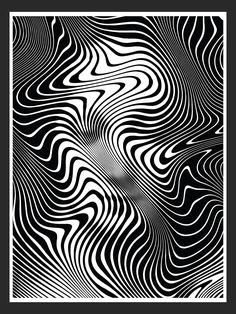 an abstract black and white pattern with wavy lines in the center, as if it is moving