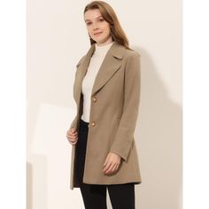 This elegant coat with pockets is a stylish yet practical addition to your winter wardrobe. This silhouette for a flattering finish, creates the perfect finishing touch for everyday outfits. The long solid color coat has an understated silhouette and a notched lapel, making for a timeless piece of outerwear. Layered over everything from smart-casual workwear to weekends, this coat will become a winter favorite. Paired well with a fitted blouse and wide-leg pants for an office-to-dinner look. The Fitted Blouse, Elegant Coats, Casual Workwear, Classic Elegant, Suits Coats, Womens Clothing Sizes, Chic Woman, Winter Wardrobe, Smart Casual