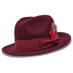 H81-BURGUNDY-MAIN Elegant Fur Felt Fedora With Flat Bill, Elegant Fur Felt Fedora With Flat Brim, Elegant Fedora With Flat Brim In Fur Felt, Formal Fitted Panama Hat With Curved Brim, Elegant Fitted Panama Hat With Curved Brim, Formal Fitted Panama Hat With Flat Brim, Formal Fur Felt Hat With Flat Bill, Classic Fitted Felt Hat With Flat Bill, Classic Fedora With Flat Bill For Formal Occasions