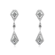 Kite Cut Diamond Dangle Earrings 1 1/10 Carat (ctw) in 14k White Gold Timeless Formal Bridal Earrings With Diamond Cut, Timeless Diamond Cut Bridal Earrings For Formal Occasion, Classic Dangle Diamond Earrings With Halo Design, Elegant White Gold Dangle Diamond Earrings, Diamond White Brilliant Cut Linear Earrings For Formal Events, Formal Platinum Diamond Earrings Baguette Cut, Classic Diamond White Linear Earrings For Formal Events, Classic Diamond White Linear Earrings For Formal Occasions, Diamond White Linear Earrings For Formal Events