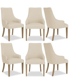 six beige chairs with wooden legs on white background