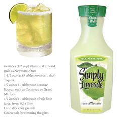 a bottle of simply limeade next to a glass filled with lemonade