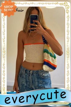 Knitted Strapless Crop Top Women Summer Sleeveless Green Backless Bandage Y2k Tank Tops Corset Sexy Vintage Y2k Tank Top, Y2k Tank, Crop Top Women, Strapless Crop Top, Top Women, Model Photos, Crop Tops Women, Crochet Top, Topshop