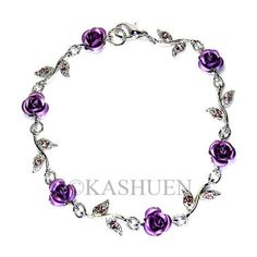 "PERFECT GIFT /WEDDING GIFT FOR BRIDE / BRIDESMAID / LADY! This is a Brand New, stunning SWAROVSKI CRYSTALS Lilac Purple ROSE Flower original rhodium finish Bracelet. The bracelet measures 6 1/2\" long with 2\" extender chain (16.5cm -21.5cm). The picture does not show the extender chain, but the one in this listing included an extender chain. It can be a great gift to your daughter as a anklet too! Prices are in US$. For shipping policies and other important information, click on \"profile\" on Purple Rose Bracelet, Christmas Best Friend, Purple Rose Flower, Wedding Gift For Bride, Bridesmaids Jewelry, Friends Bridal, Rose Violette, Dragon Earrings, Wedding Bridesmaid Jewelry