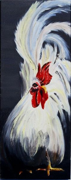 a painting of a rooster on a black background