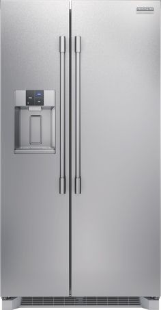 a stainless steel refrigerator with ice and water dispenser on the front door