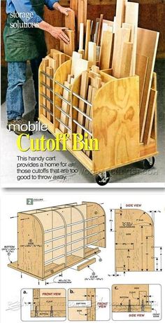 the woodworking magazine features an image of a man pushing a cart full of wooden furniture