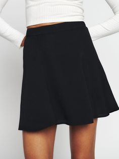 Wear the skirt. Shop the Flounce Skirt from Reformation, a relaxed fitting skirt with a fitted waist. European Summer Outfits, Flounce Skirt, Beautiful Skirts, Collar Sweater, Crepe Fabric, Black Skirt, Cropped Sweater, Sweater Vest, Colorful Sweaters