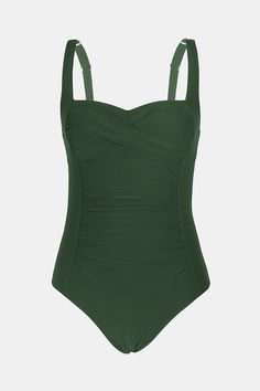 Refresh your swimwear with our Eucalyptus Square Neck Tummy Control One-Piece. Featuring a sophisticated square neckline and effective tummy control, this swimsuit provides a flattering fit and added confidence. Product code: DAA12E4E032RR Features:  Square neckline Adjustable straps Removable soft cups Medium bust support Ruching Wrapped design Tummy Control Retro low-cut leg Retro full bum coverage Lining: 92%POLYESTER,8%SPANDEX Material: 82%NYLON,18%SPANDEX. Elegant Square Neck Stretch Swimwear, Elegant Green Swimwear For Beach Season, Elegant Green Fitted Swimwear, Elegant Solid Tankini For Sunbathing, Solid Square Neck Swimwear For Beachwear, Elegant Solid Color Tankini For Sunbathing, Elegant Swimwear With Adjustable Straps And Square Neck, Elegant Swimwear With Square Neck And Adjustable Straps, Elegant Square Neck Swimwear With Adjustable Straps