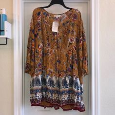 Altar’d State (A’beautiful Soul) Keowee Dress In Mustard. Size A (14-16). Nwt. A Beautiful Soul, Altard State Dresses, Altard State, Altar'd State, Beautiful Soul, Yellow Blue, Blue Yellow, Mustard, Colorful Dresses