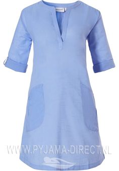 Pastunette Beach 'sophisticated beach' light sky blue tunic-style, 'v' neck cotton beach cover-up shirt with an optional turn-up sleeve with buttons and two front pockets Beach Lighting, Light Sky Blue, Beach Shirt, Beach Shirts