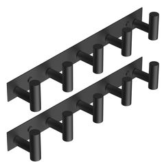 two black metal brackets are shown in this 3d image, one is facing the opposite direction