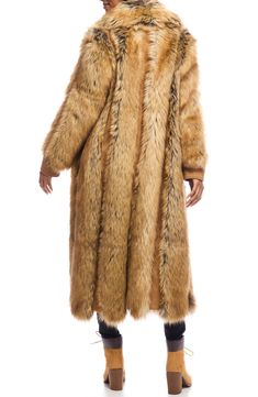 Columns of luxuriously soft faux fur texture this glamorous faux-suede coat that's perfect for cool nights on the town. 47" length Front snap closure Spread collar On-seam pockets Lined 63% acrylic, 25% modacrylic, 12% polyester faux fur with 100% polyester contrast Machine wash, line dry Imported Long Fur Coat With Faux Fur Lining For Fall, Faux Fur Lined Long Coat For Fall, Fall Faux Fur Coat With Faux Fur Trim, Fall Long Coat With Faux Fur Lining, Luxury Outerwear With Faux Fur Trim, Long Fur Coat With Faux Fur Trim For Fall, Fall Long Fur Coat With Faux Fur Trim, Luxury Faux Fur Outerwear With Fur Trim, Luxury Fall Fur Coat With Faux Fur Trim