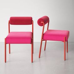 Dining just became a whole lot more exciting with the funky and bold jolene dining. This unique chair is crafted from pine wood and wrapped in sumptuous fabric, with iron legs in contrasting colors to add a sense of abstraction. AllModern Upholstery Color: Pink/Red, Leg Color: Red | AllModern Grete Side Chair 31.5 H x 20.8 W x 24.3 D in red / pinkWood / Upholstered / Velvet in Pink / Red / Red | 31.5" H X 20.8" W X 24.3" D | Wayfair Funky Dining Chairs, Funky Desk Chair, Colorful Dining Chairs, Unique Dining Chairs, Pink Dining Chairs, Pink Chairs, Art Deco Chair, Unique Chair, Chair Wood