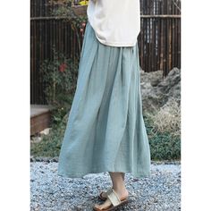 Retro High Waist Casual Skirt Fabric: 55% Ramie+45% Cotton Lining: 100% Rayon Size: S, M, Multiple Color Selections: Pine Green  Season: Spring, Fall, Summer Casual Non-stretch Skirt With Pockets, Day Out Cotton Midi Skirt, Summer Skirt With Pockets In Relaxed Fit, Summer Skirt With Pockets And Relaxed Fit, Spring Skirt Bottoms With Pockets, Green Flared Skirt For Spring, Green Cotton Casual Maxi Skirt, Casual Summer Skirt With Pockets, Casual High Waist Skirt For Spring