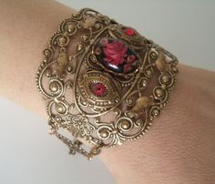 Rose Cuff Bracelet Victorian Jewelry Gothic Art Nouveau Renaissance Edwardian Art Deco Bracelet Victorian Bracelet Wedding Gift for Her - Etsy Wedding Metal Jewelry With Filigree Detail, Elegant Bronze Bangle Bracelet, Elegant Antique Finish Bangle Bracelet, Elegant Bronze Bangle Jewelry, Elegant Bangle Bracelet With Antique Finish, Elegant Bronze Bangle, Antique Metal Jewelry For Gifts, Antique Adjustable Bracelets For Wedding, Antique Metal Jewelry For Gift