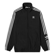 Men's adidas originals Stripe Logo Loose Stand Collar Sports Jacket Autumn Black H41391 (Loose Fit/Gift to Boyfriend) Adidas Moisture-wicking Track Jacket, Adidas Moisture-wicking Sportswear Track Jacket, Moisture-wicking Track Jacket For Streetwear, Adidas Athleisure Track Jacket For Sports, Black Moisture-wicking Track Jacket For Streetwear, Urban Hooded Track Jacket With Adidas Logo, Urban Style Hooded Track Jacket With Adidas Logo, Adidas Moisture-wicking Track Jacket For Streetwear, Urban Hooded Track Jacket