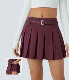 Discover Women’s Breezeful™ Mid Rise Belted Pleated 2-in-1 Side Pocket Quick Dry Mini Casual Skirt at Halara, Crowd-Approved Affordable Choices Made For What Moves You. Pocket Jumpsuit, Design Essentials, Dress With Tie, Casual Skirt, Active Women, Skirts With Pockets, Dance Dresses, Front Design, Side Pocket