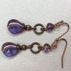 Purple Long Earrings Purple Copper Earrings Purple Denim - Etsy Czech Glass Teardrop Earrings With Ear Wire, Nickel-free Czech Glass Teardrop Earrings, Nickel-free Teardrop Czech Glass Earrings, Handmade Czech Glass Teardrop Earrings, Hypoallergenic Teardrop Czech Glass Earrings, Hypoallergenic Czech Glass Teardrop Earrings, Hypoallergenic Czech Glass Teardrop Jewelry, Purple Beaded Teardrop Earrings With Ear Wire, Purple Teardrop Beaded Earrings With Ear Wire